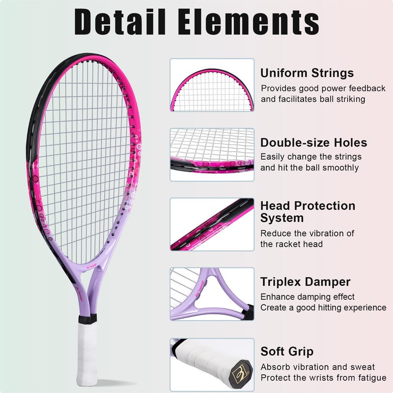 BOWEI 17"-25" Kids Tennis Racket for Aged 2-12 Lightweight Youth Tennis Racquet for Girls and Boys Outdoor/Indoor Sports with 1 Non-Slip Grip and 1 Shoulder Strap Bag Easy Carry - Image 4